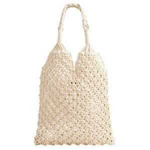 J.Crew Woven Crochet Macrame Tote Bag Cream Boho Beach Shoulder Summer